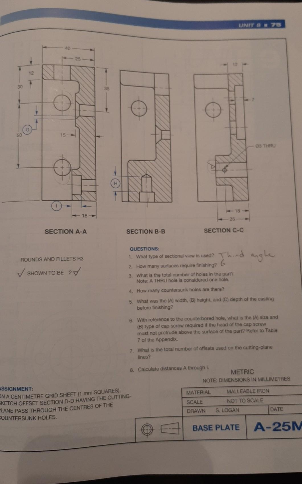 Solved Interpreting Engineering Drawings 2x 011 с 50 B А 20 | Chegg.com