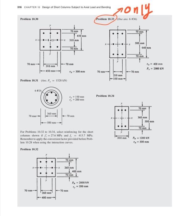 Solved 316 CHAPTER 10 Design of Short Columns Subject to | Chegg.com