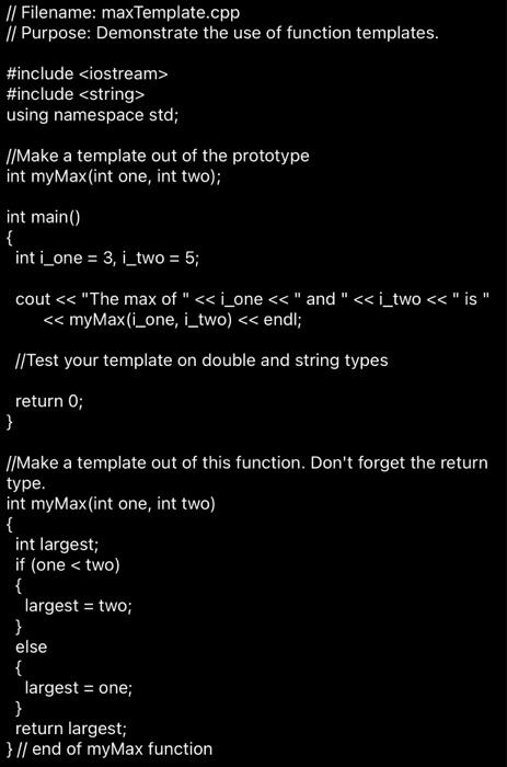Solved Exercise 1 - Function Templating For this part of the | Chegg.com