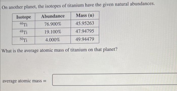 Solved On another planet, the isotopes of titanium have the | Chegg.com