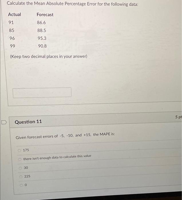 Solved Calculate the Mean Absolute Percentage Error for the | Chegg.com