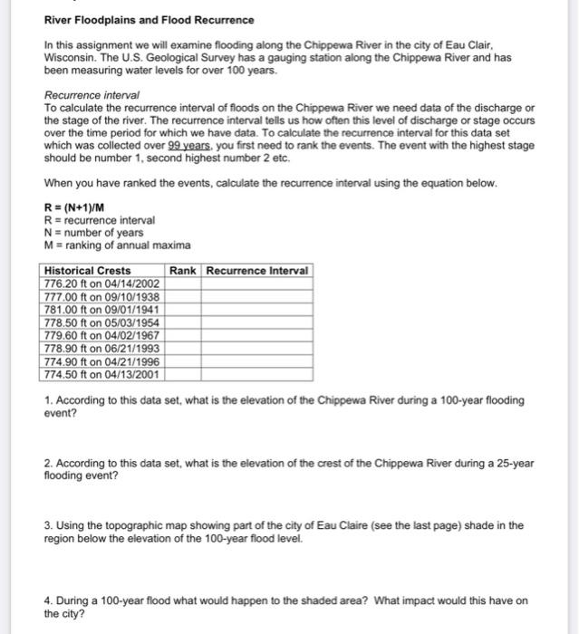 Solved River Floodplains and Flood Recurrence In this Chegg