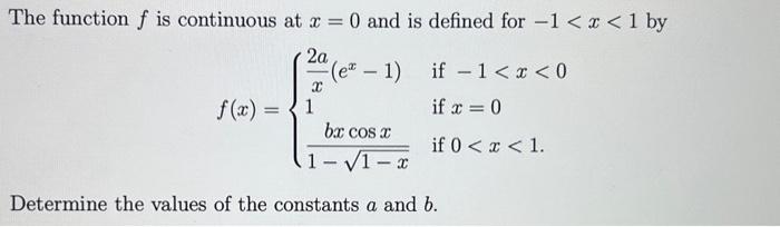 Solved The function f is continuous at x=0 and is defined | Chegg.com