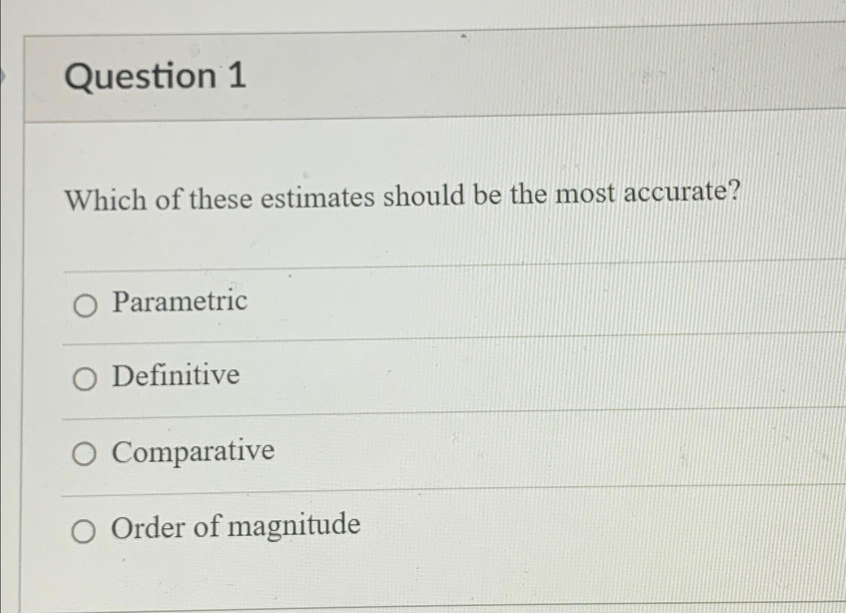 Solved Question 1Which of these estimates should be the most | Chegg.com