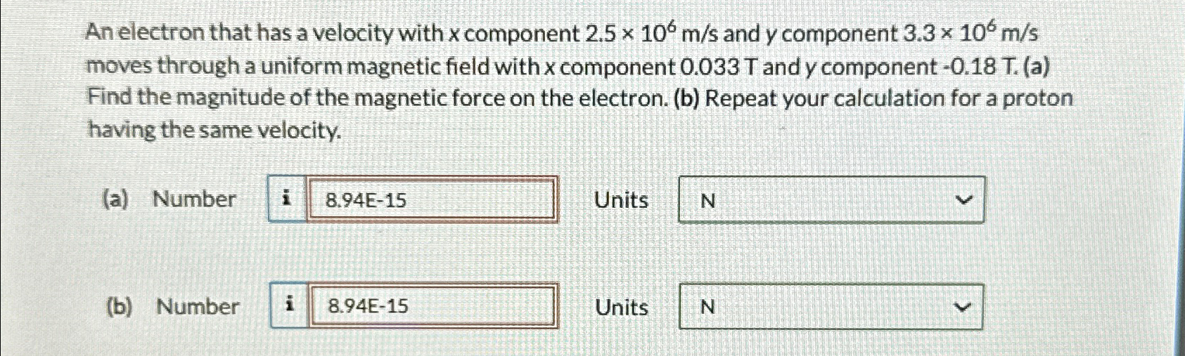 Solved An electron that has a velocity with x ﻿component | Chegg.com