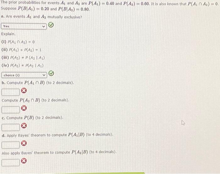 Solved The prior probabilities for events A₁ and A2 are | Chegg.com