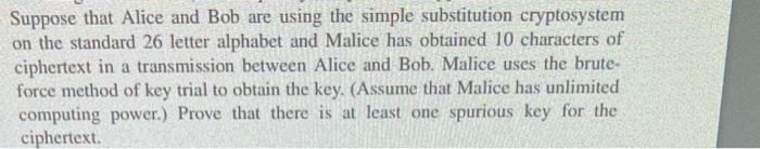 Solved Suppose That Alice And Bob Are Using The Simple | Chegg.com