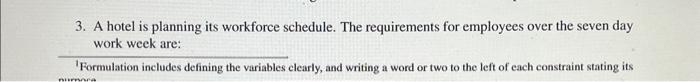 Solved 3. A hotel is planning its workforce schedule. The | Chegg.com