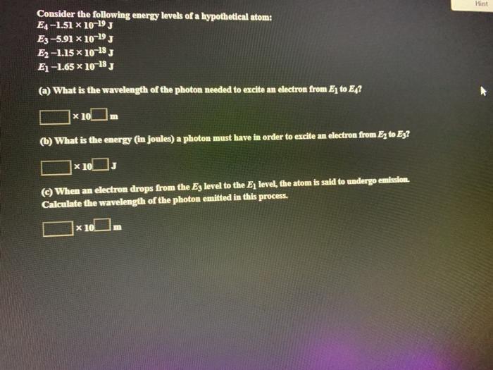Solved Hint Consider the following energy levels of a | Chegg.com