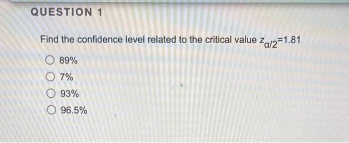 Solved Find the confidence level related to the critical | Chegg.com
