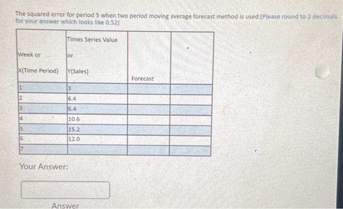 The squared error for period 5 when two period moving | Chegg.com