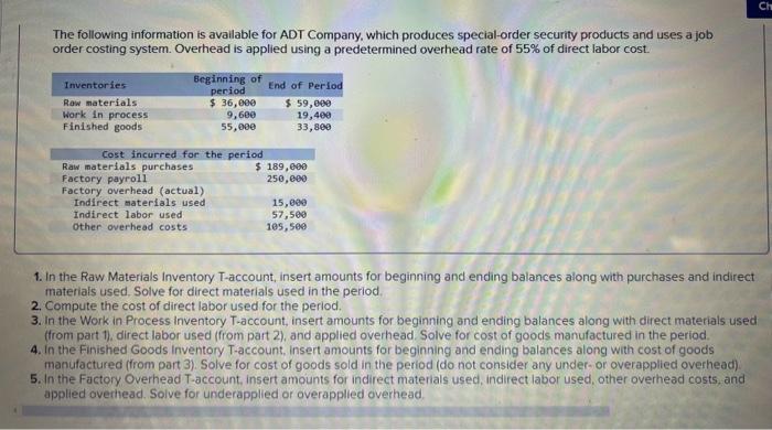 Solved The following information is avallable for ADT | Chegg.com