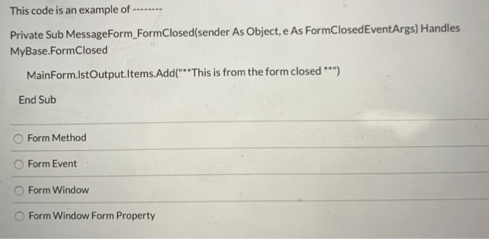 Solved This code is an example of Private Sub | Chegg.com