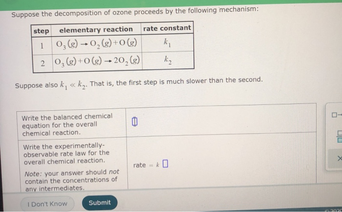 Solved Suppose The Decomposition Of Ozone Proceeds By The | Chegg.com