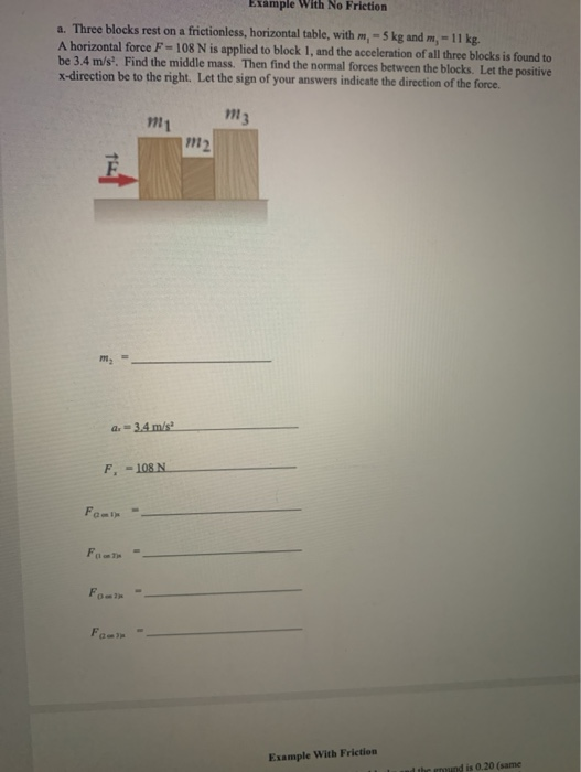 Three Block Friction Problems Solved Example With No Friction a. Three blocks rest on a | Chegg.com