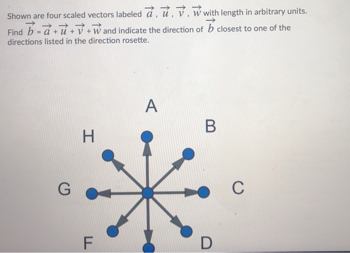 Solved Shown Are Four Scaled Vectors Labeled A U 7 W With Chegg Com