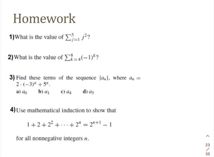 Solved Homework 1) What is the value of ∑j=15j2? 2) What is | Chegg.com
