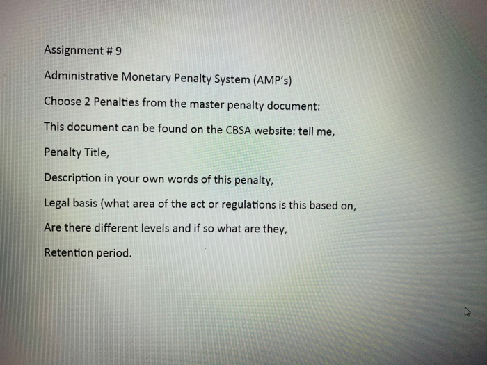 Solved Assignment #9 Administrative Monetary Penalty System | Chegg.com