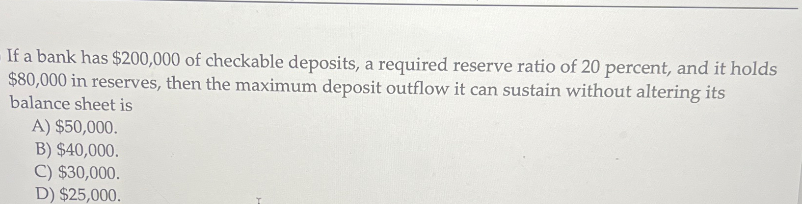 Solved If a bank has $200,000 ﻿of checkable deposits, a | Chegg.com