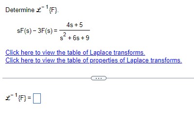 Solved Determine L-1{F}.sF(s)-3F(s)=4s+5s2+6s+9Click here to | Chegg.com