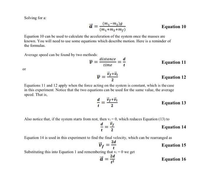 Solved Solving for a: a = (mm2) (m+m2+mp Equation 10