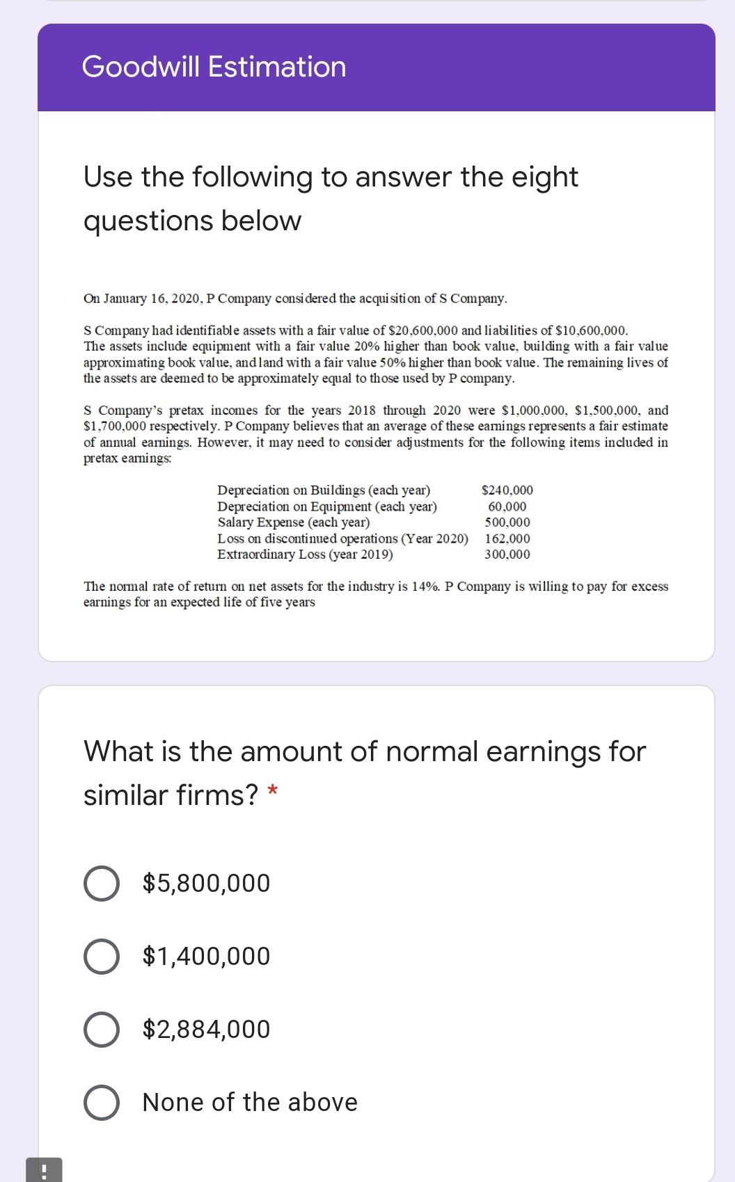 Solved Goodwill Estimation Use the following to answer the | Chegg.com