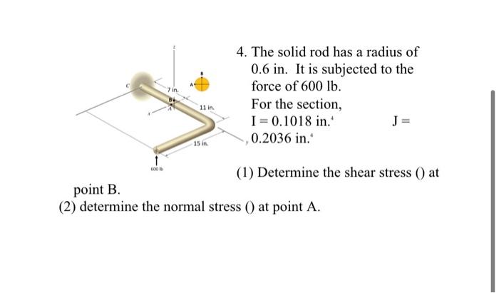 Solved in. 4. The solid rod has a radius of 0.6 in. It is | Chegg.com