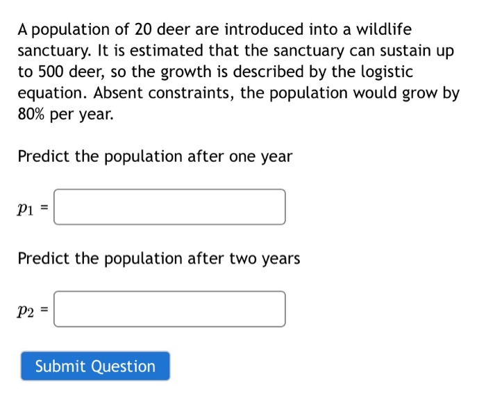 Solved A Population Of 20 Deer Are Introduced Into A | Chegg.com