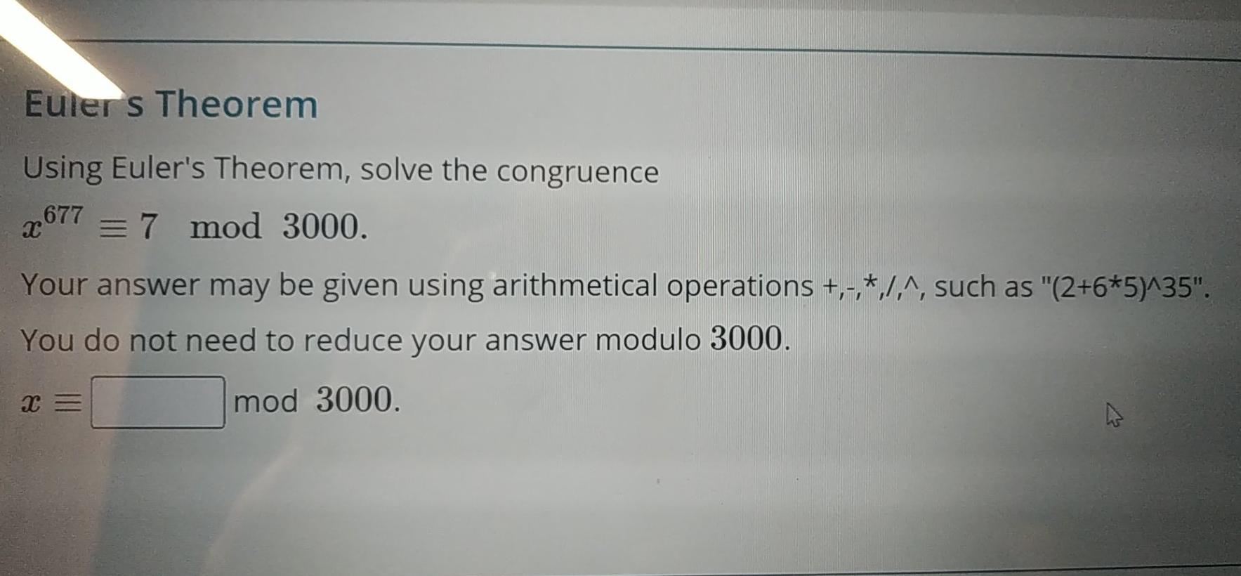 Solved Eulers Theorem Using Euler's Theorem, Solve The | Chegg.com