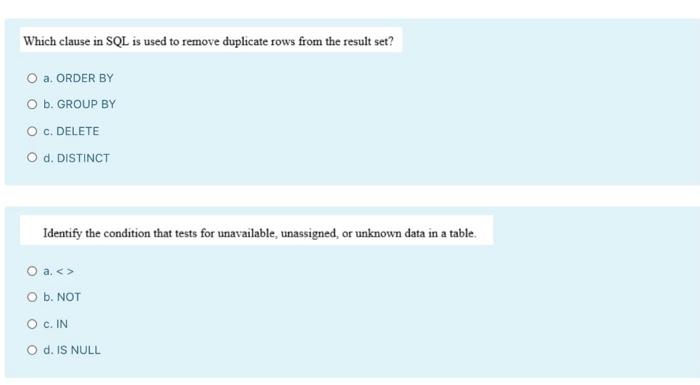 Solved Choose the correct output for the given SQL Query. Chegg