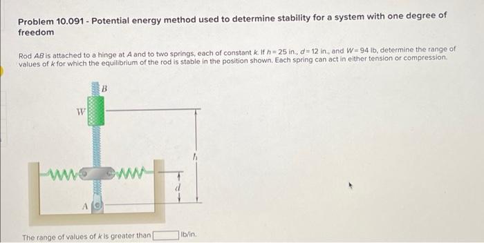 Solved Problem 10.091 - Potential energy method used to | Chegg.com