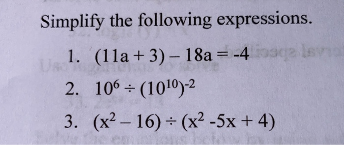 Solved Simplify The Following Expressions. 1. (11a + 3) - | Chegg.com