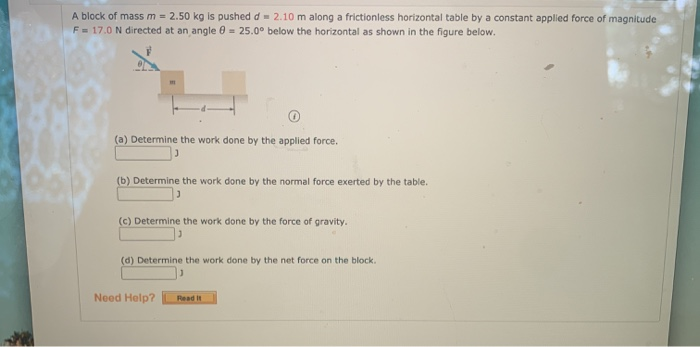 Solved A Block Of Mass M - 2.50 Kg Is Pushed D = 2.10 M | Chegg.com