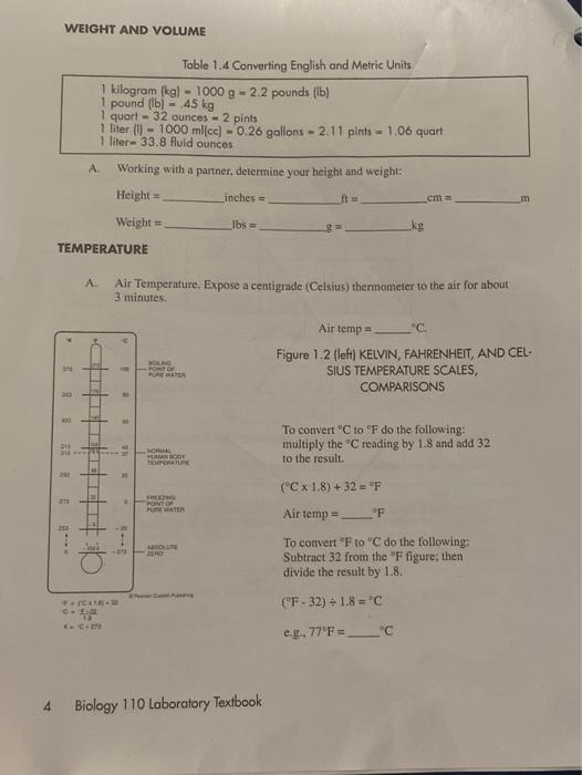 Solved WEIGHT AND VOLUME Table 1.4 Converting English and Chegg