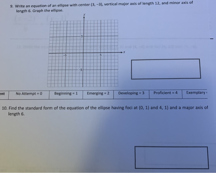 Solved 9. Write an equation of an ellipse with center (3, | Chegg.com