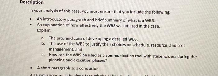 Solved Work Breakdown Structure as a Skeleton for | Chegg.com