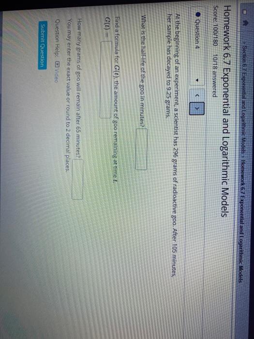 Solved Section 67 Exponential and Logarithmic Models > | Chegg.com