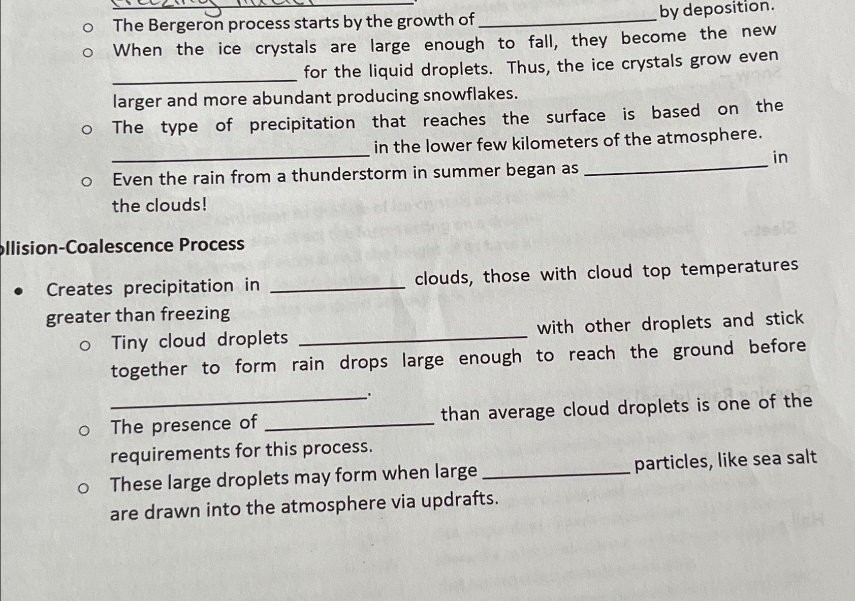 Solved The Bergeron process starts by the growth of by