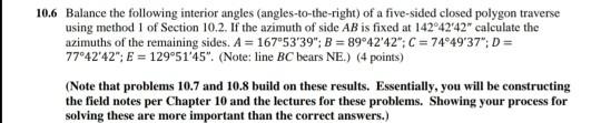 Solved 10.6 Balance the following interior angles | Chegg.com