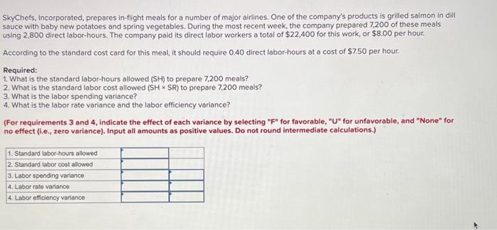 Solved SkyChefs, Incorporated, prepares in-flight meals for | Chegg.com