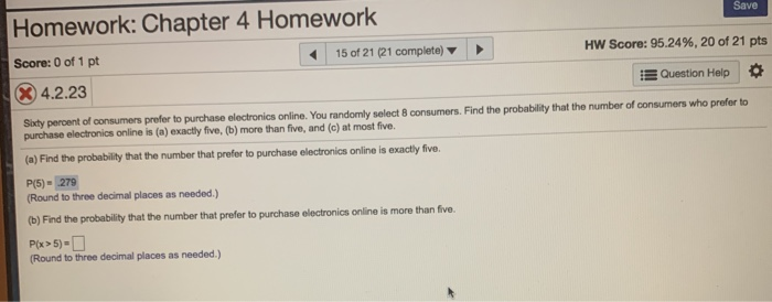 Solved Save Homework: Chapter 4 Homework Score: 0 of 1 pt 15 | Chegg.com