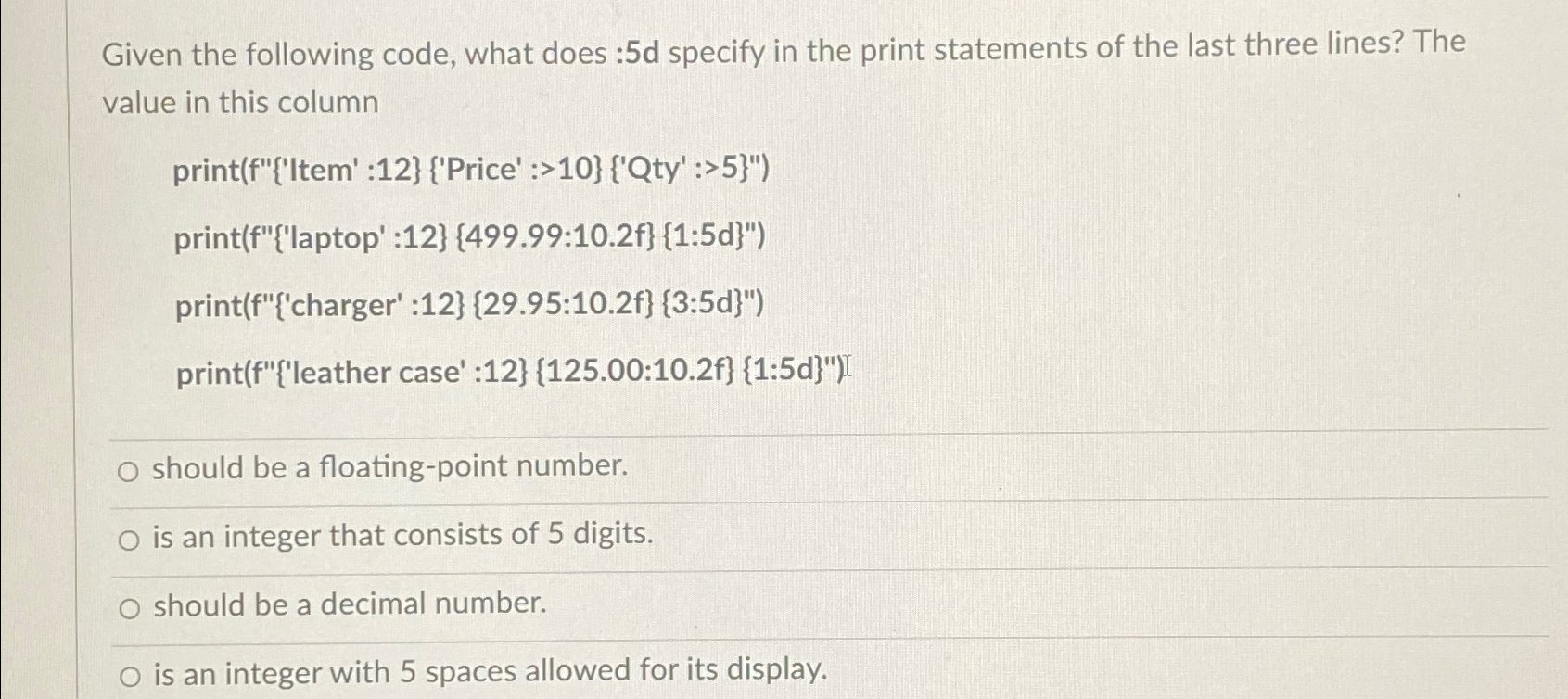 Solved Given the following code, what does :5d ﻿specify in | Chegg.com