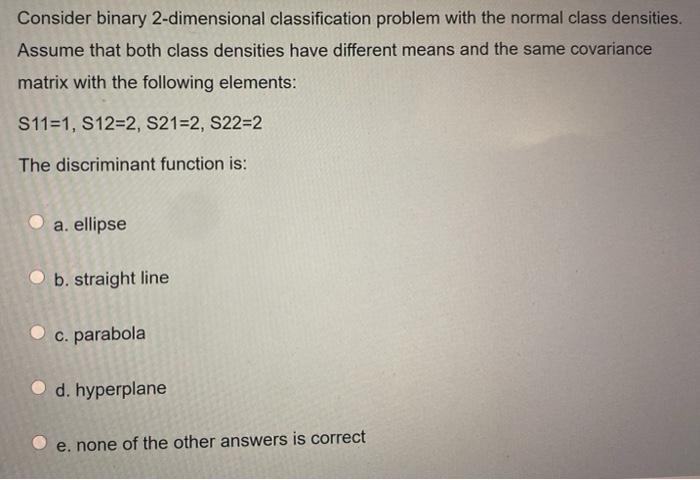 Solved Consider Binary 2-dimensional Classification Problem | Chegg.com