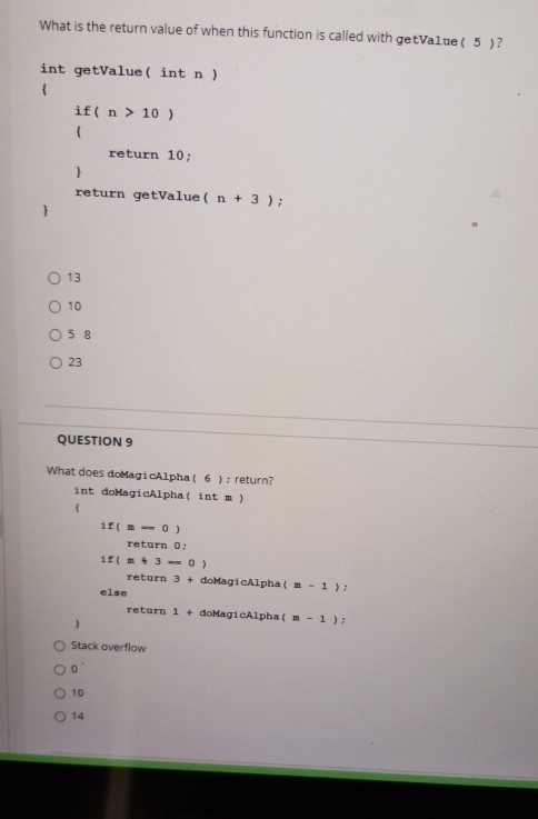 Solved What is the return value of when this function is | Chegg.com