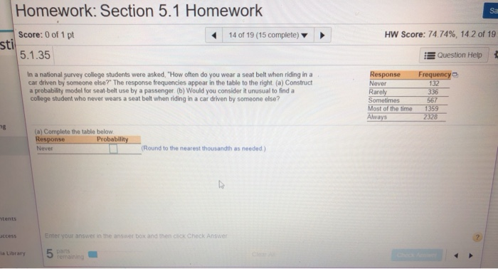 Solved Homework: Section 5.1 Homework Sa 14 of 19 (15 | Chegg.com