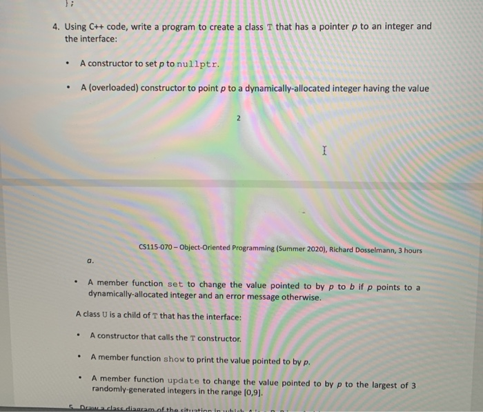 Solved 4. Using C++ code, write a program to create a class | Chegg.com