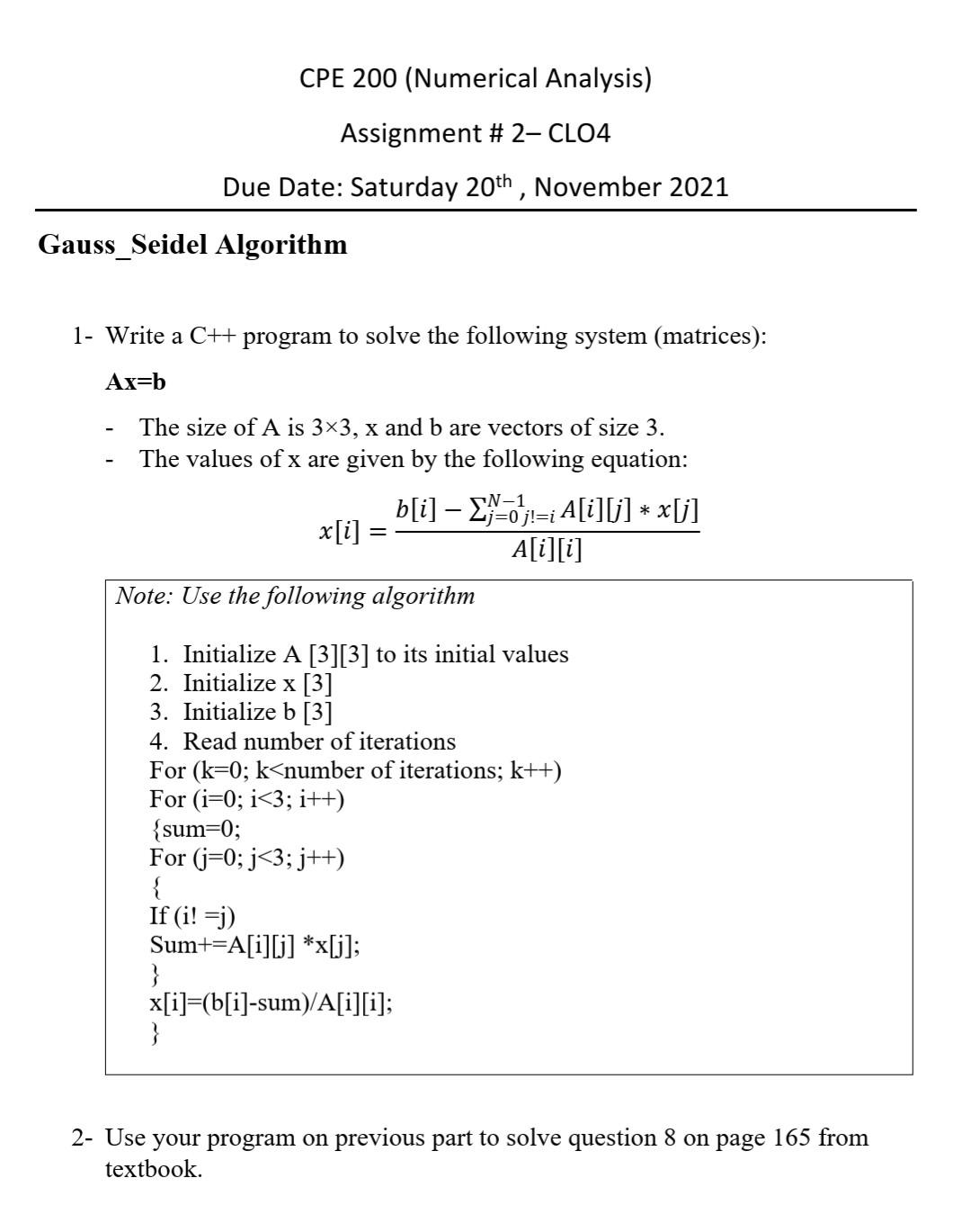 numerical analysis assignment