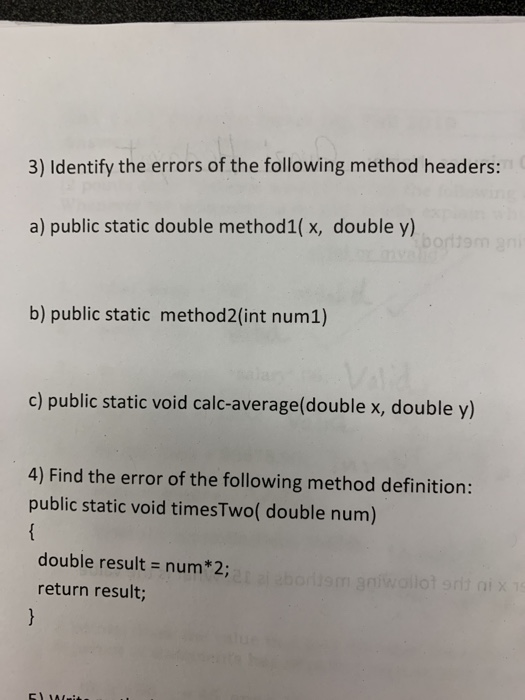Solved 3) Identify the errors of the following method | Chegg.com