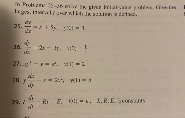 Solved In Problems 25 36 Solve The Given Initial Value Pr Chegg Com