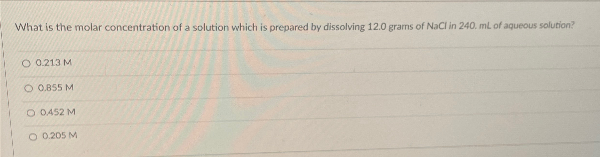 Solved What is the molar concentration of a solution which | Chegg.com